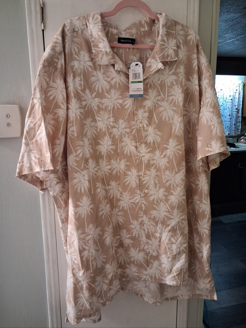 Nautica Men's Beige 5XL Palm-Print Short Sleeve Shirt - Picture 5 of 6